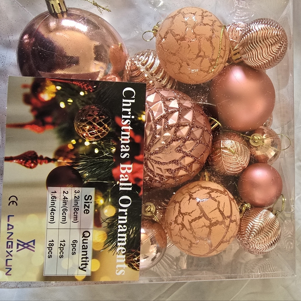 NEW! Holiday Ornaments Set with Pinecone and Ball Designs In Rose and Gold Color
